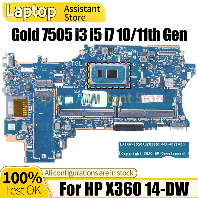 

For HP X360 14-DW Laptop Mainboard 6050A3202801 M21492-601 L96510-601 Gold 7505 I3 I5 I7 10/11th Gen Notebook Motherboard