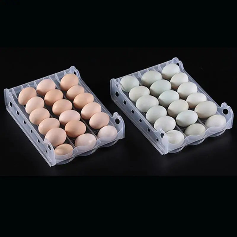 Egg Dispenser For Refrigerator Roll Down 2 Tier Egg Holder For Fridge Automatic Roll-Down Space-Saving Egg Tray Transparent Egg