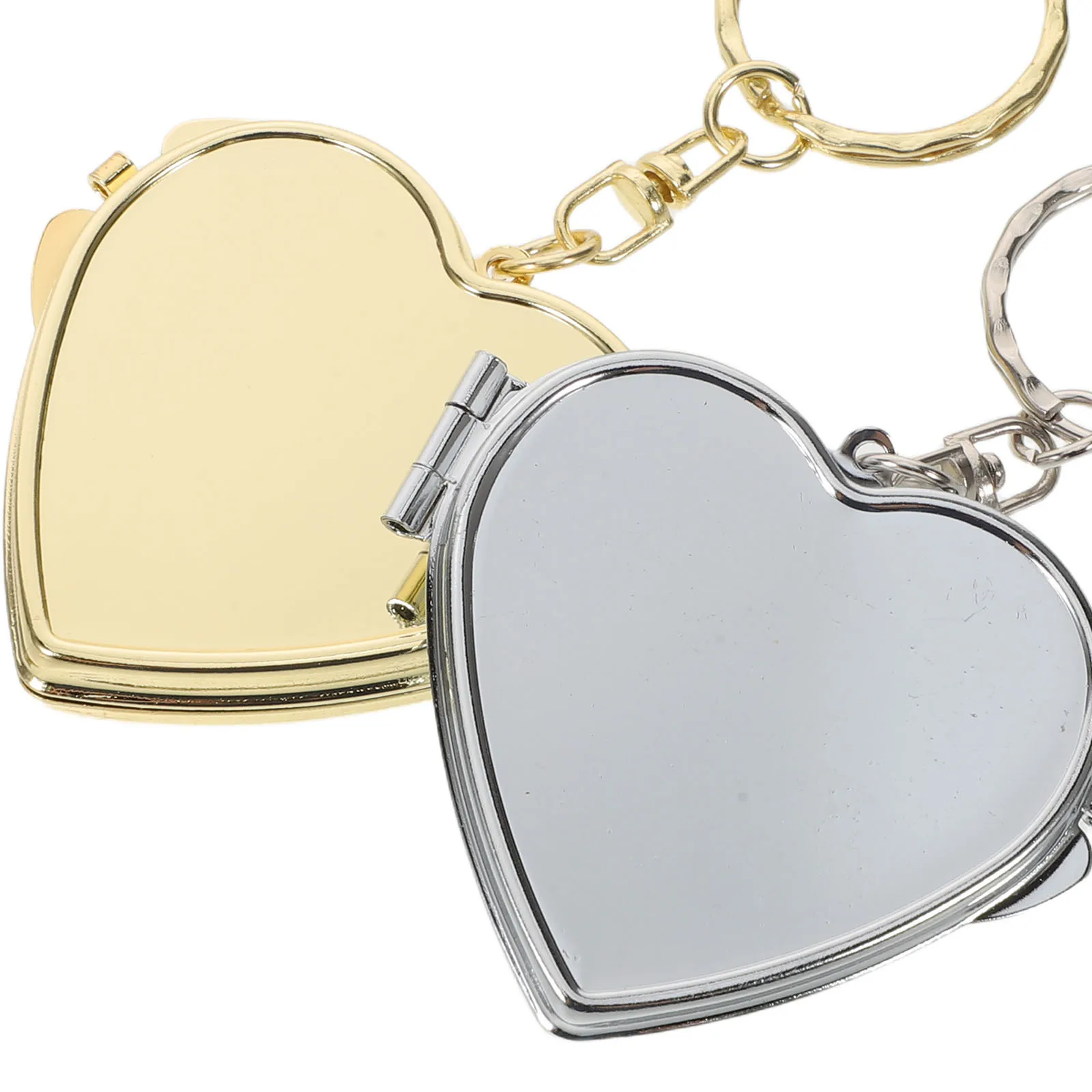 2 szt. składane lusterko dwustronne w kształcie serca, metalowy kompaktowy przenośny lusterko do makijażu, akcesorium podróżne, metalowa zawieszka