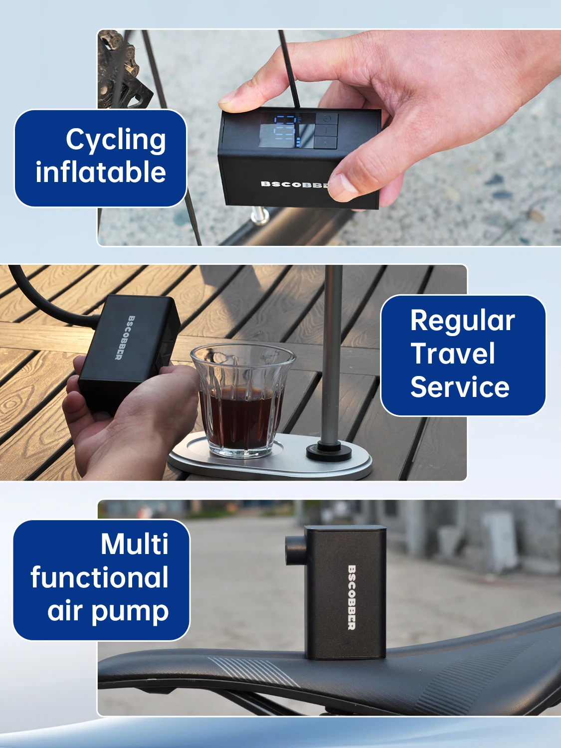 BSCOBBER Cooles Fahrradzubehör Kleine Mini Tragbare Pumpe für Fahrräder Kabelloser Luftkompressor Presta-Schrader-Ventil mit Anzeige – Detail 9