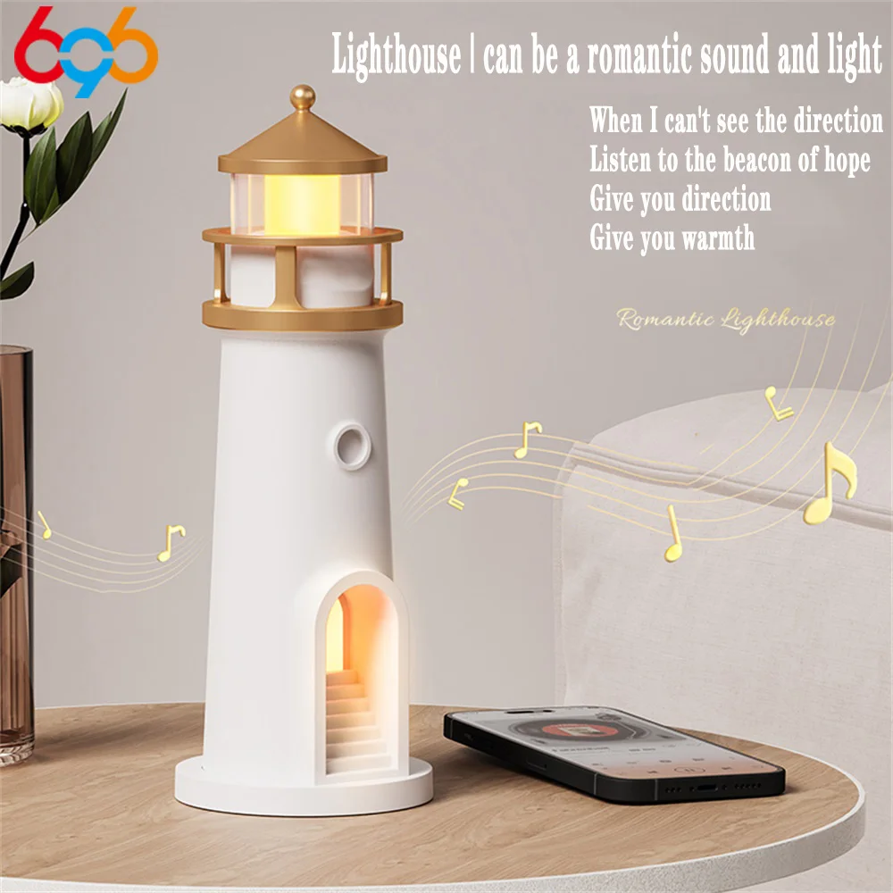 Fashion Moon Projection Lighthouse Night Lights Motion Sensor Dimmable Timing Ambient Lamp Decor Bluetooth Music Christmas Gift