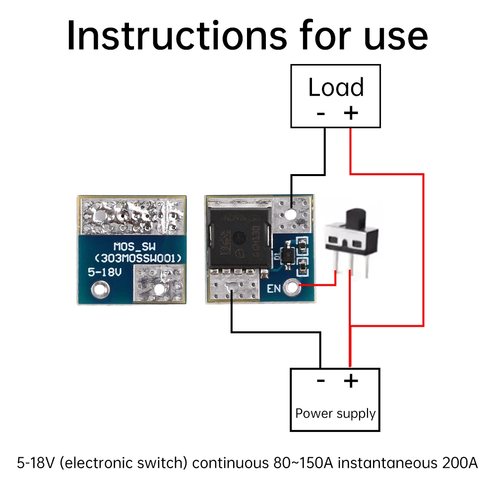 Alta potência MOS Switch Driver Module, correntes instantâneas, gatilho, 5-18V, 80-150A, 200A