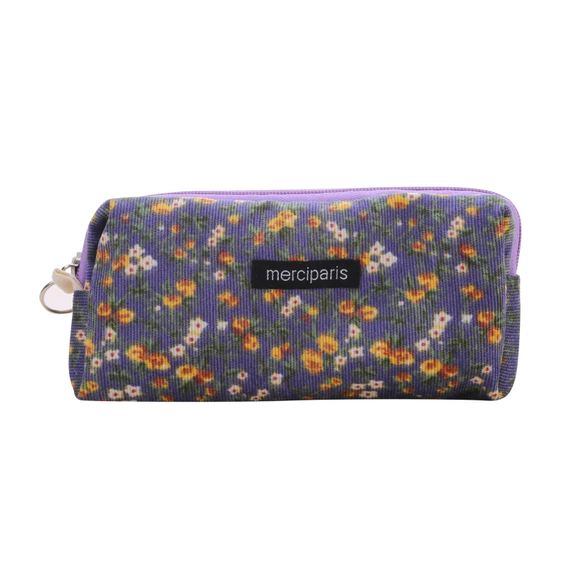 Pencil Case Korean Stationery Retro Cases Flower Pencilcase For Girls Large Capacity Pencil Case Corduroy Pencilcase