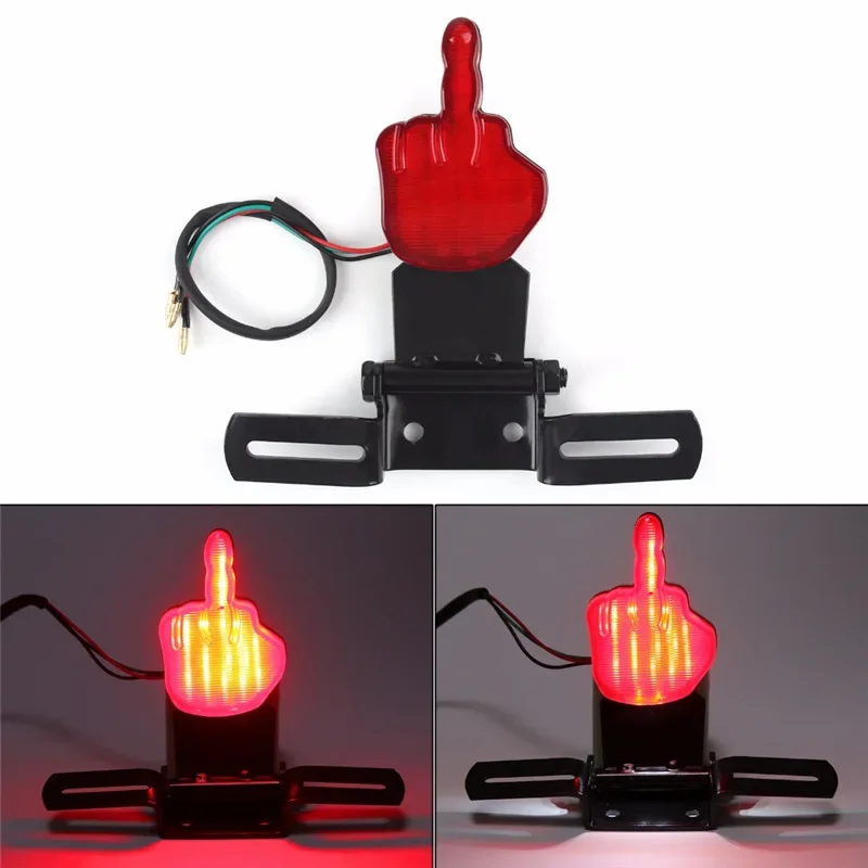 Universal Retro Middle Finger Universal Motorcycle LED Rear License Plate Stop Light Tail Lamp For Benelli Harley Aprilia