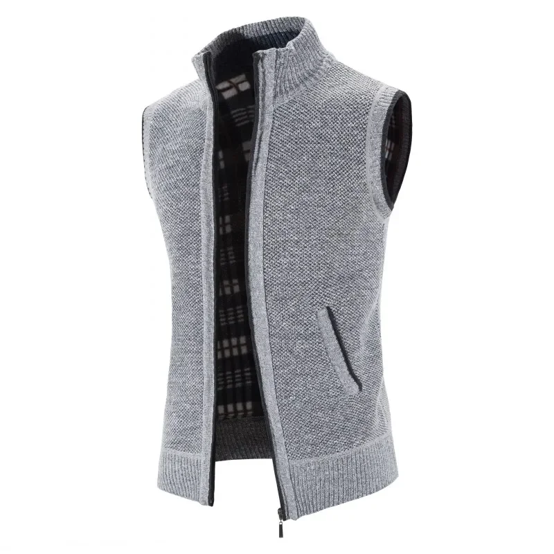 

2024 New Solid Mens Sweaters Autumn Winter Warm Zipper Sweaters Vest Men Casual Knitwear Sweatercoat Male Sleeveless Cardigan