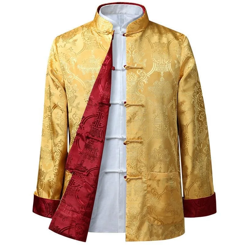 Chinese Dragon Kung Fu Coats Retro Tang Suit Traditional Chinese Clothing for Men Jackets Hanfu Men Clothing Double Sided Wear