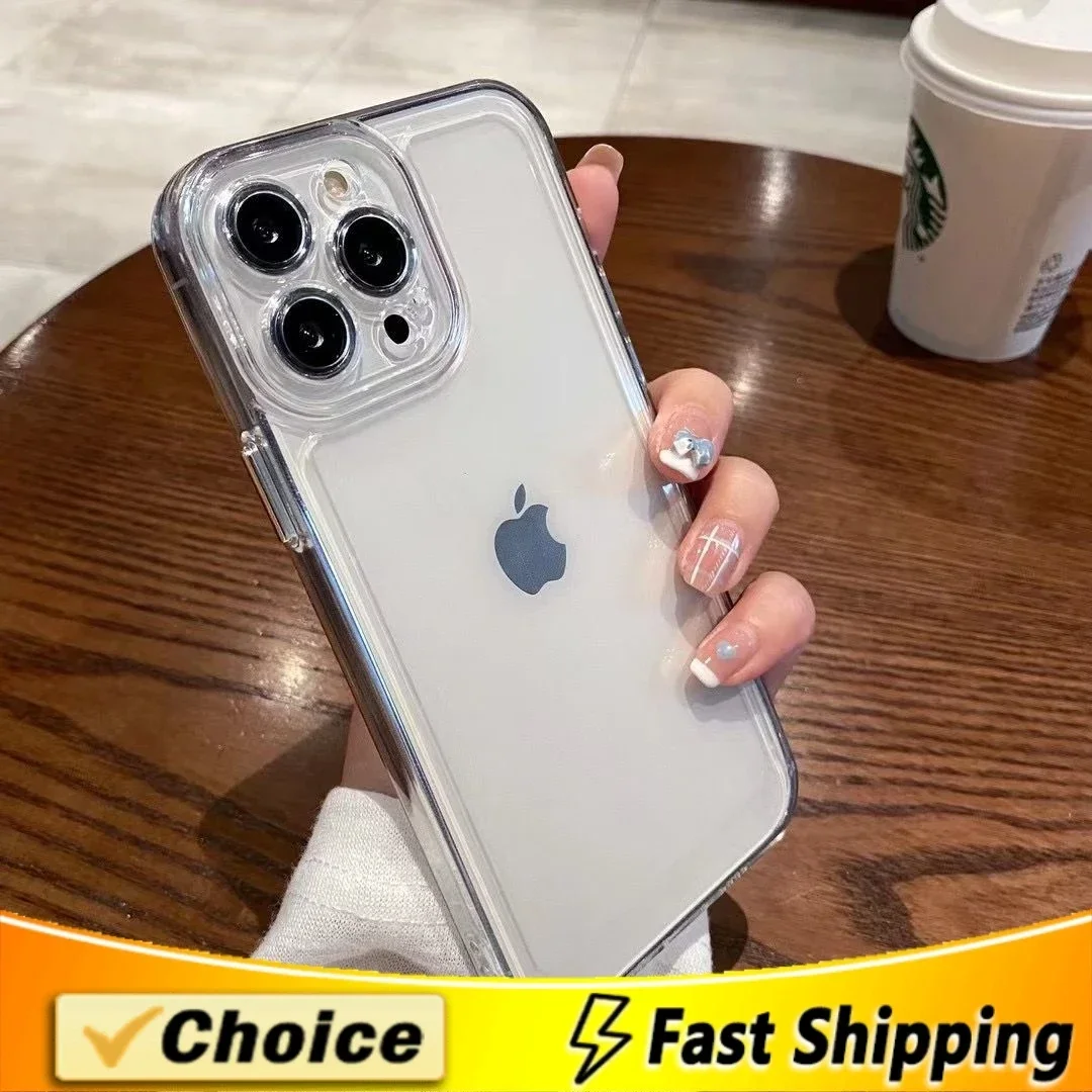 กันกระแทกโปร่งใสแฟชั่นคู่เคสโทรศัพท์เหมาะสําหรับiPhone 15 14 13 12 11ProMax X XR XS 6S 7 8 Plusปกแข็ง
