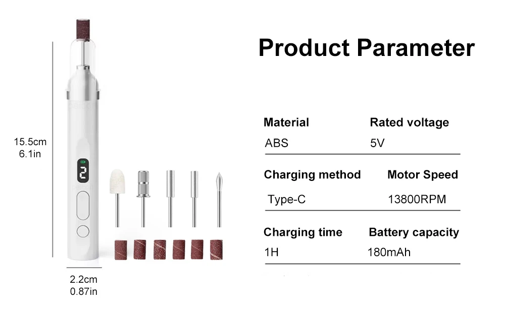 Nagelbohrmaschine, elektrischer Nagelpolierer, wiederaufladbare elektrische Nagelfeile mit UV-Nagellampe, tragbarer Nagelschleifer für die Maniküre – Detail 14
