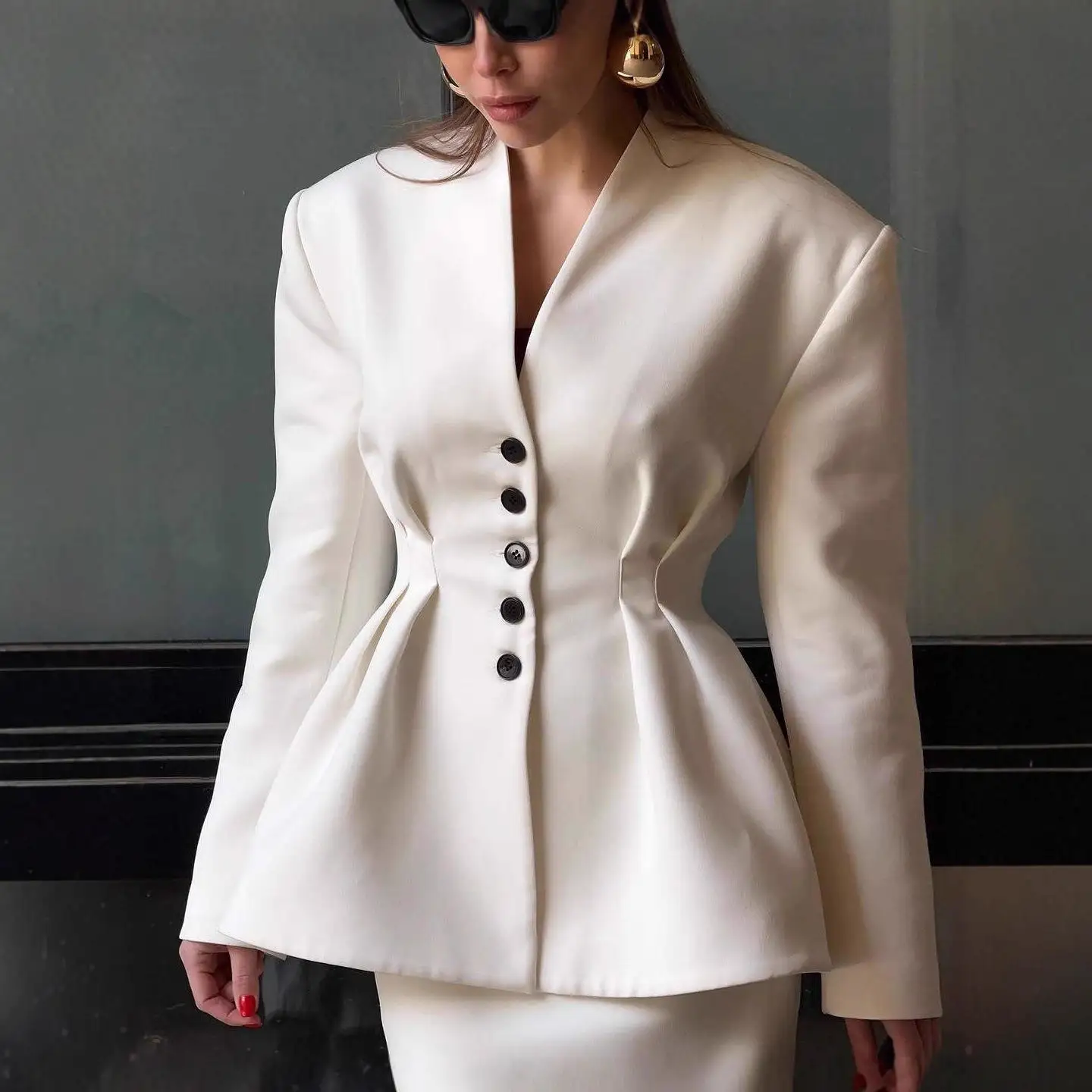 Damen Herbst Winter Reine Farbe ort Sve Geknöpfter Wollanzug Jaet Mantel Lang Sve Mittellang Anderes Material 00 %