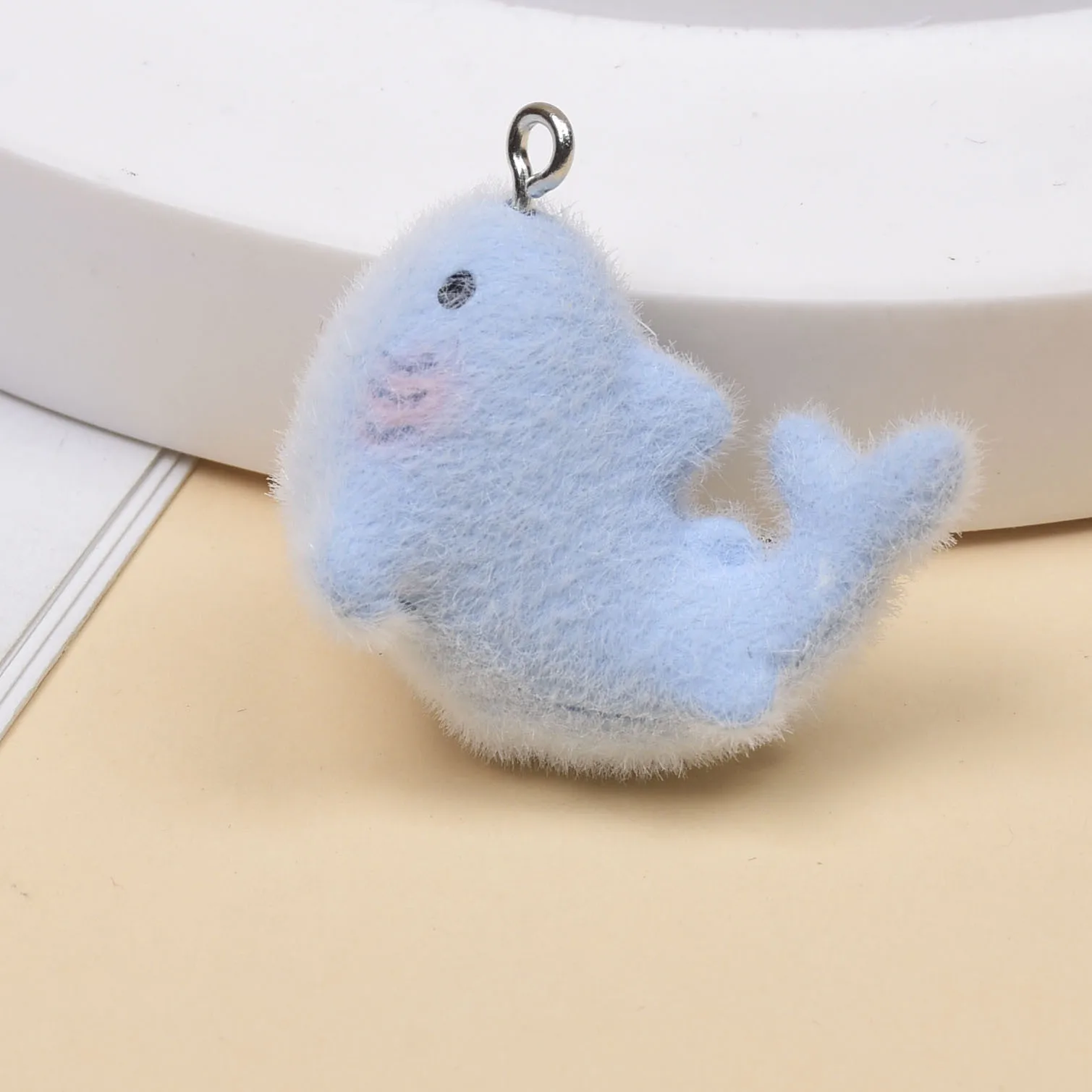 6pcs/Pack 3D Flocked Animal Resin Charms Cute Fluffy Animal Necklace Keychains Pendant DIY Flocking Jewelry Make Accessory image 2
