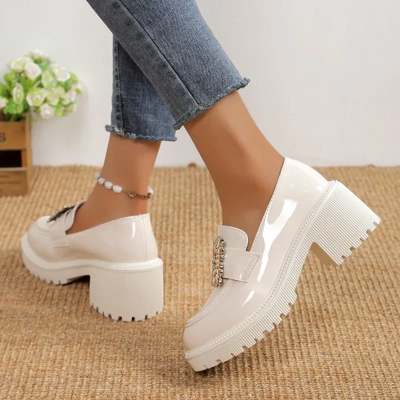 European Designer 2024 Spring Oxfords Wool Shoes for Women Short Heels Women Loafers Leather Shoes Women Round Toe Lazy Shoes