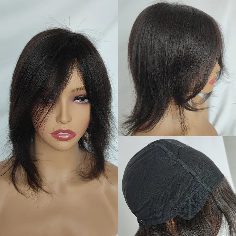 

Мужские и женские парики Короткие коричневые парики на шнурке с моно кружевным верхом из натуральных волос Бесклеевые кружевные прямые парики из человеческих волос