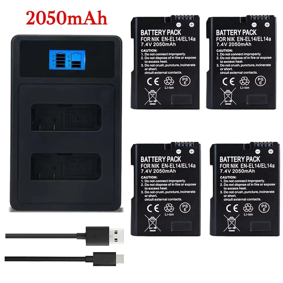 2050mah EN-EL14a EL14 CAMERA BATTERY EN-EL14 For Nikon P7000 P7100 P7800 P7700 D3100 D3200 D3300 D3400 D3500 D5600 D5100 D5300