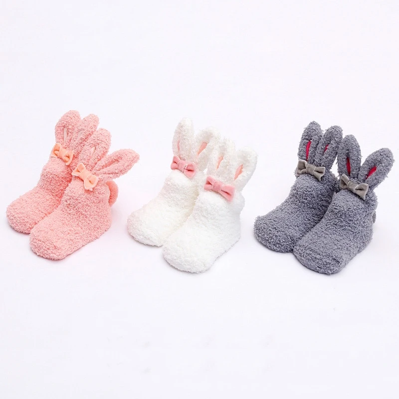 0-24M Fleece Newborn Baby Girls Socks Soft Cute Rabbit Infant Socks For Girls Winter Baby Accessories
