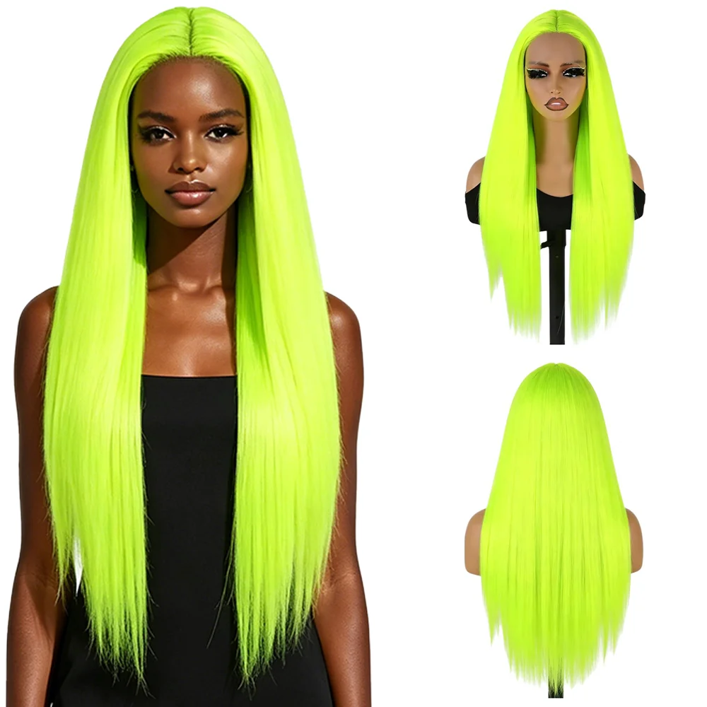 

13×4 Lace Front Wig for Black Women Neon Green Long Straight Pre Plucked Glueless Heat Resistant Synthetic Wig For Daily Party