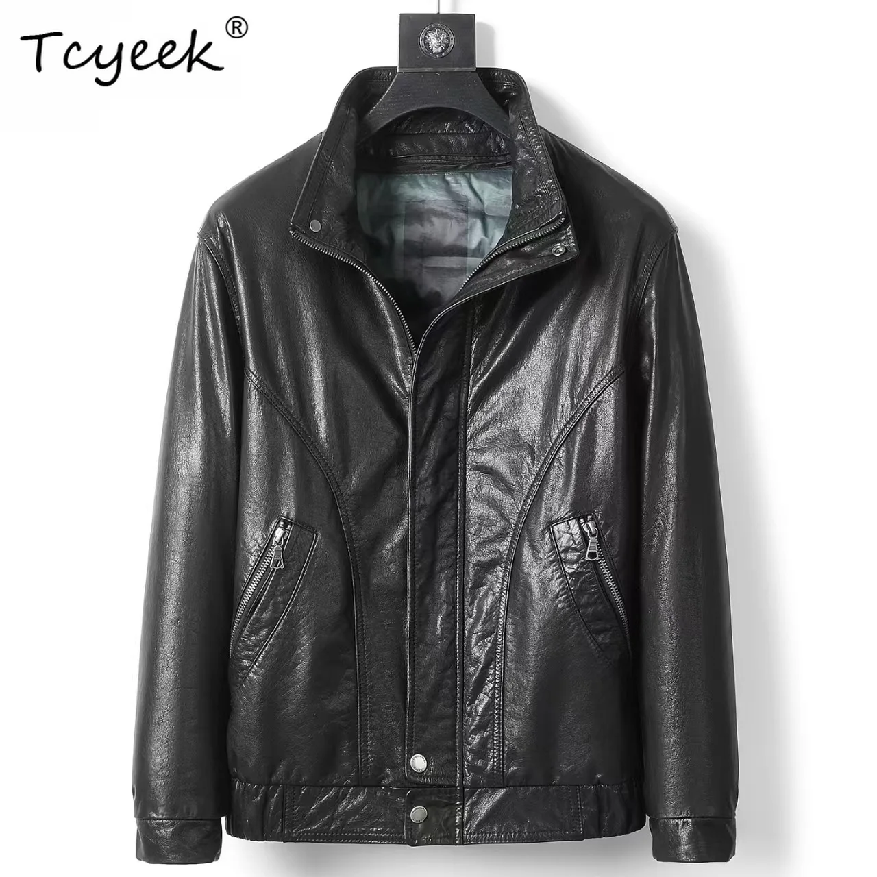 

Tcyeek 100% Cowhide Real Leather Jacket Men Autumn Winter Clothes 90% Goose Down Jackets Loose Fit Trendy 2026 Jaqueta De Couro