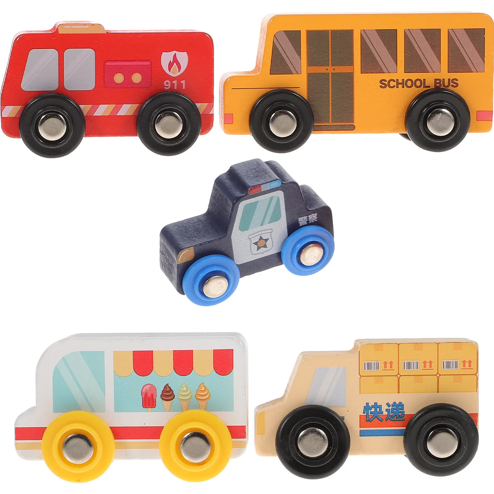 

Набор из 5 деревянных машинок: пожарная машина и другие транспортные средства. Портативные развивающие игрушки для детей. Миниатюрные деревянные машинки для развития мелкой моторики.
