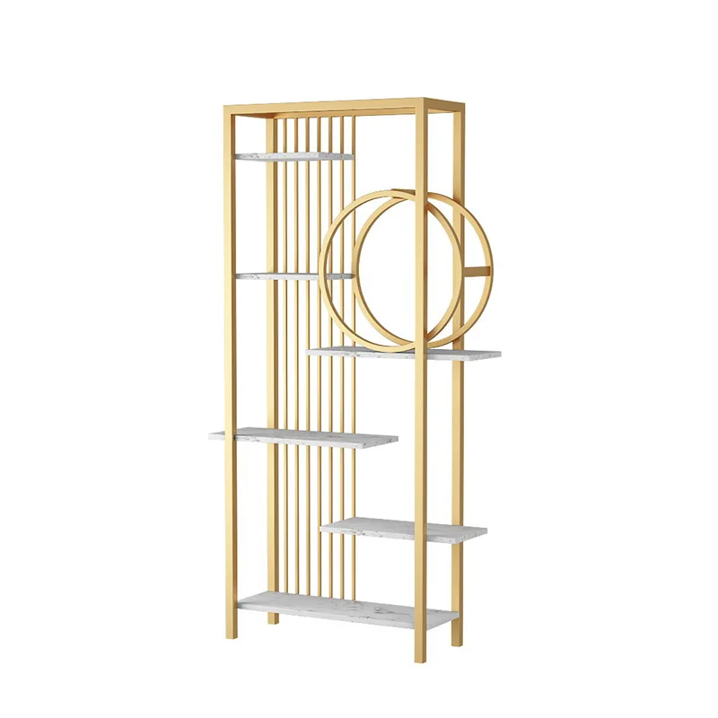 Modern Luxury Wrought Iron Gold Shelf Office Living Room Partition Multi-Layer Storage Display Floor Bookshelf Cabinet Rack