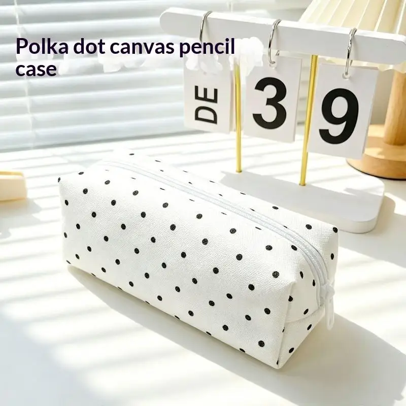 Stifteetui mit Polka-Dot-Muster, großes Fassungsvermögen, weiche Haptik, Stifttasche, Schreibwaren-Organizer, ideal für den Schulanfang, 1 Stück. – Detail 1