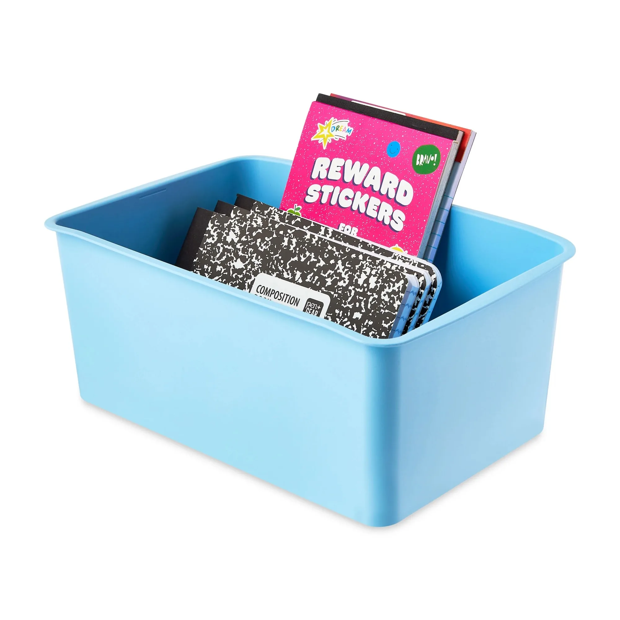 صندوق حجرة تنظيم سطح المكتب البلاستيكي الصغير، أزرق سماوي، 8 عبوات