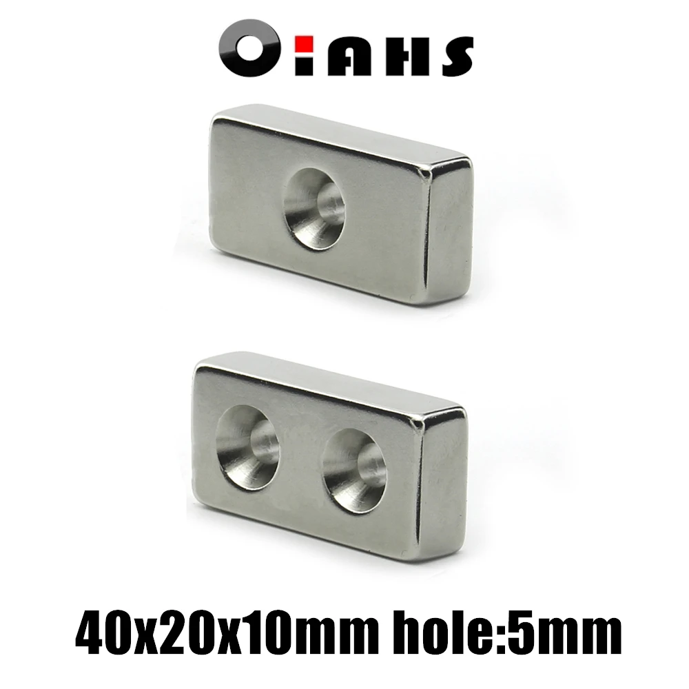 

1pcs 40x20x10mm hole:5mm /double hole Block NdFeB Neodymium Magnet N35 40x20x10-5 mm Super Powerful Permanent Magnetic