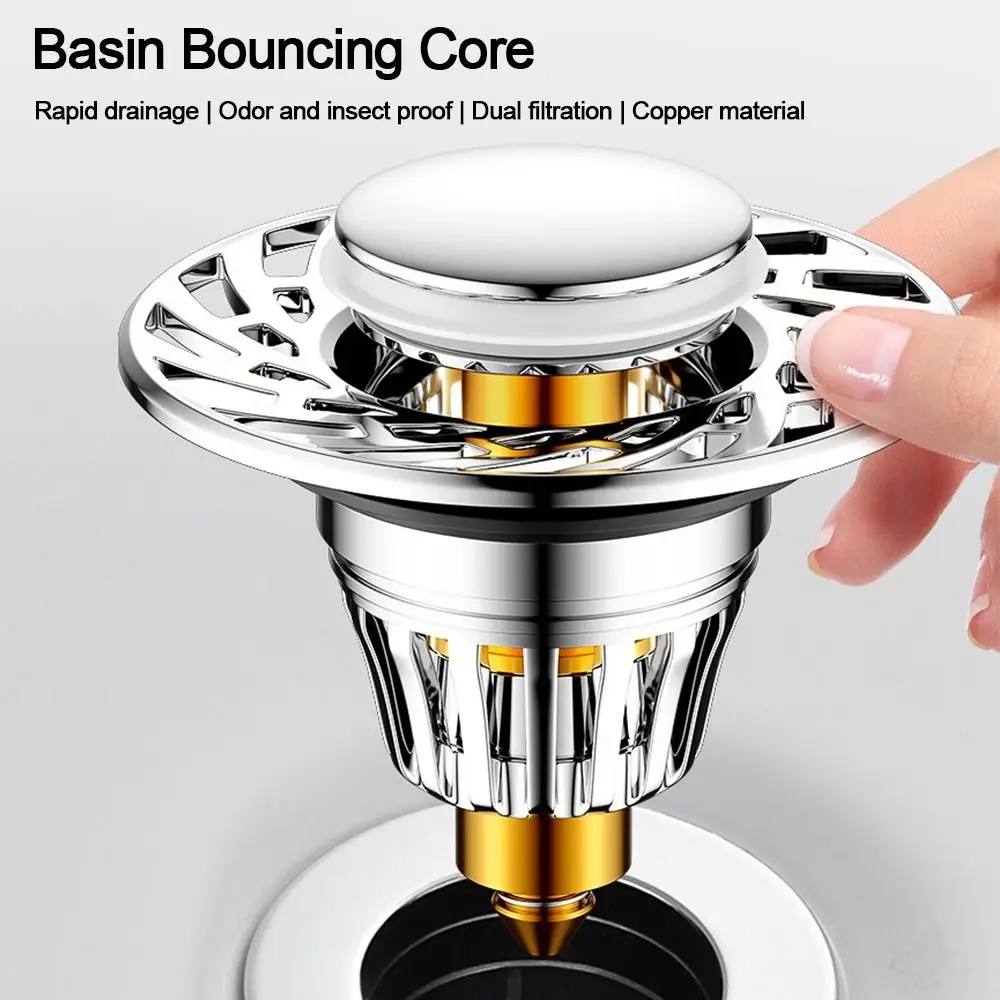 

Copper Core Floor Drain Filter Mesh Anti-clog Hair Trap Pop Up Drain Filter Sealing Cover Multifunctional Sink Strainer