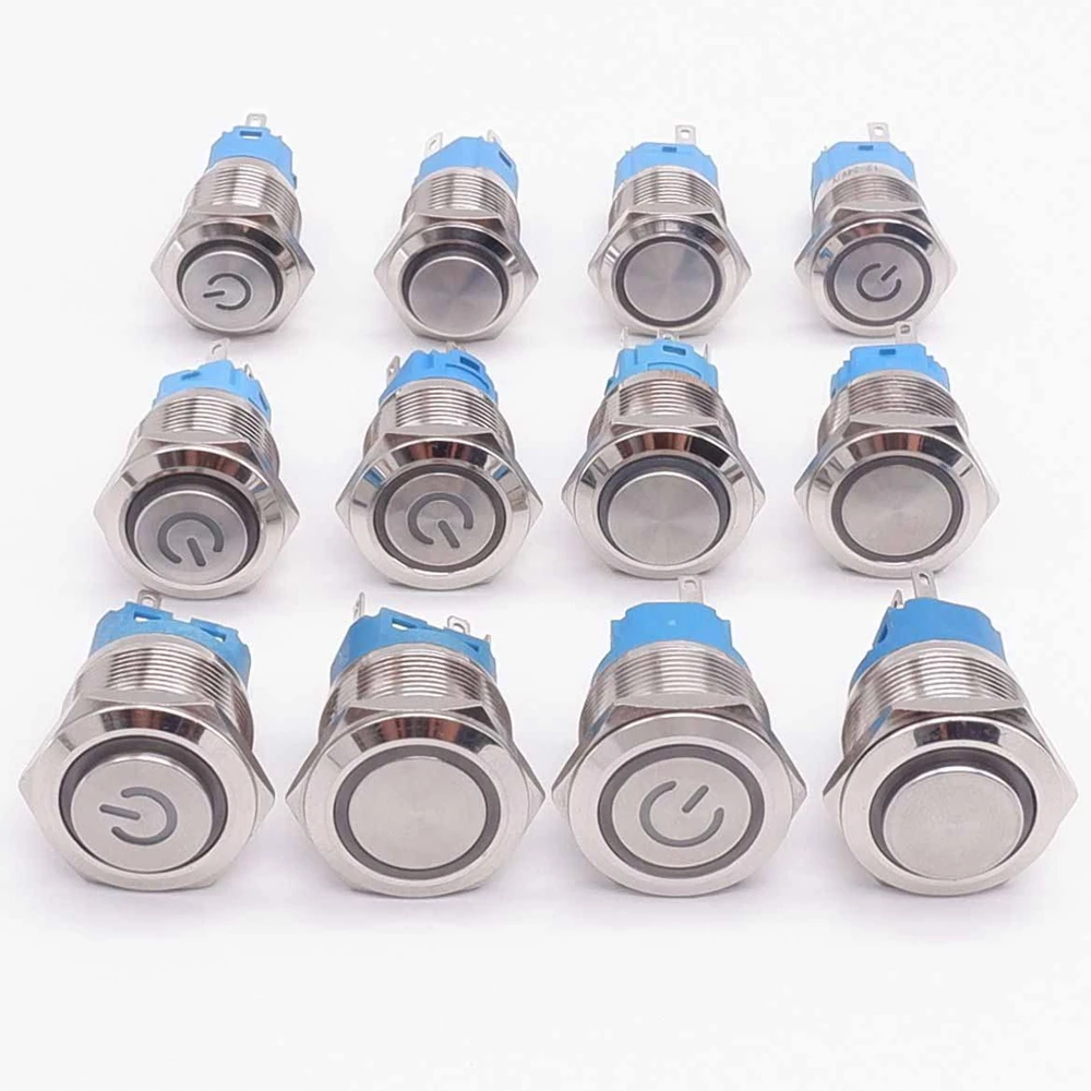 16mm 19mm 22mm Metall Netzteil Schalter Push Button PC Pulsador Auto Motor Backlit 3v 6v 12v 24v 220v momentary Start Stop LED