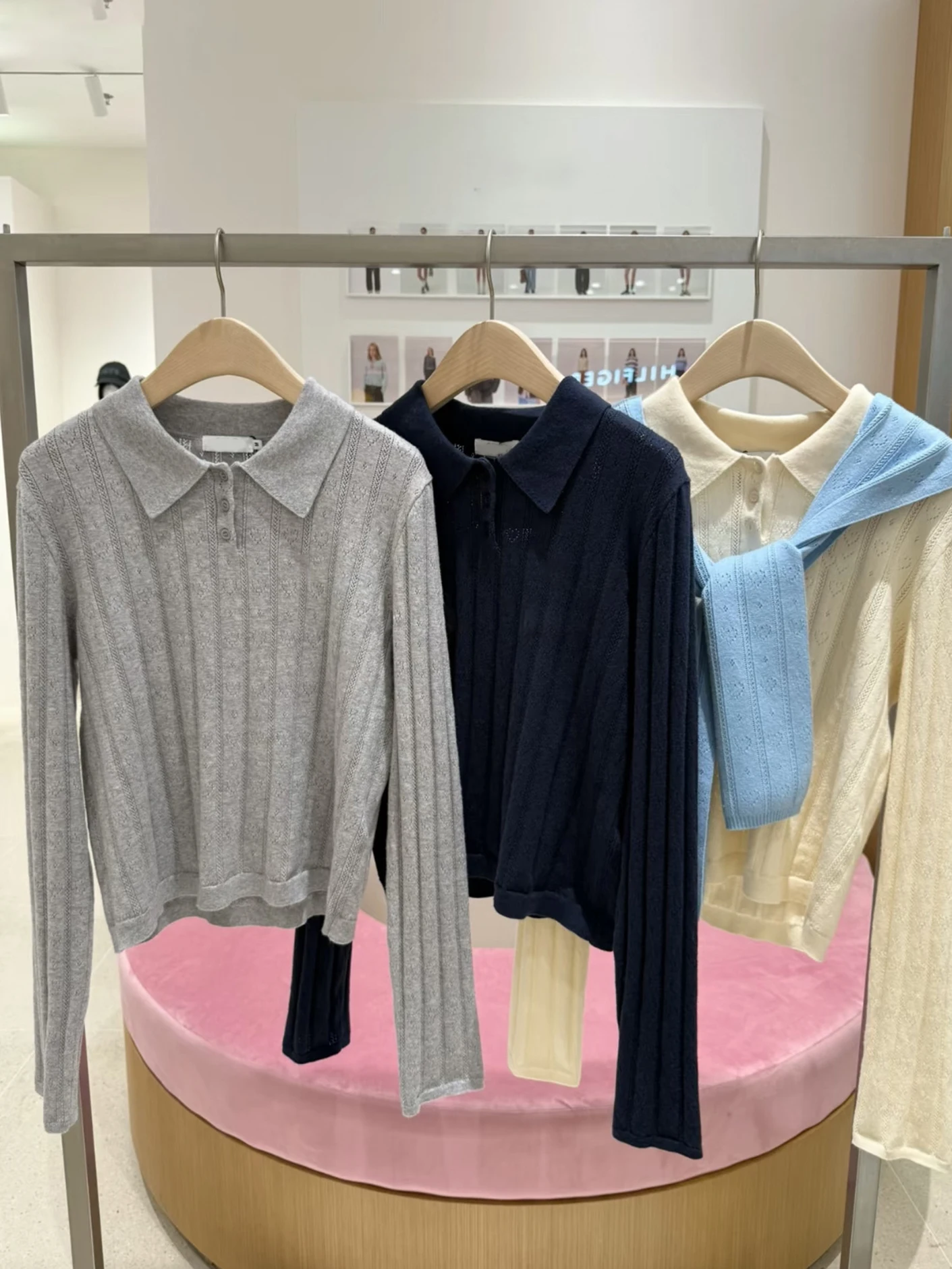 

Collar Hollow out Knitted T-irt Women's Slim Fit Layering Top Cotton Long Sve Casual Sle Letter Pattern