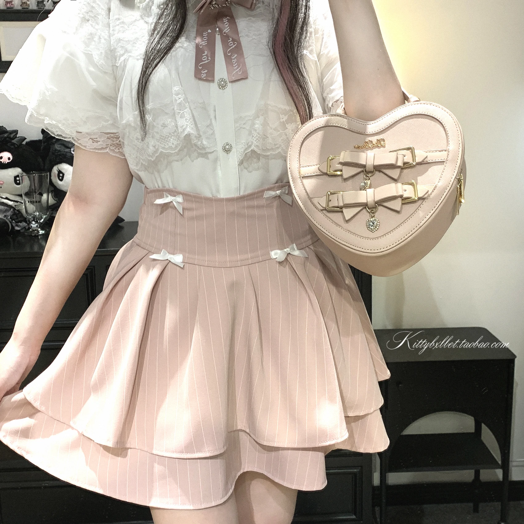 Japanese Mine Style Mass-produced Sweet Versatile Lolita Short Skirt High Waist Bow Double-layer Striped Mini Skirt Women Summer