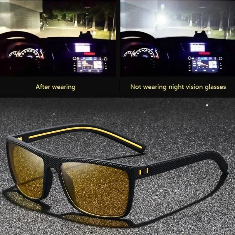 Gafas de Visión Nocturna Amarillas Cuadradas Vintage de Moda, Lentes que Reducen la Fatiga Visual, Gafas Antideslumbrantes para Hombre y Mujer