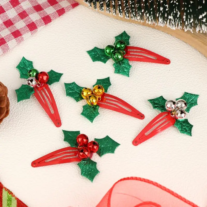 

2Pcs Christmas Hair Accessories Leaf And Berry Bell Hair Clips Barrettes Hairpin Headdress For Women Girls