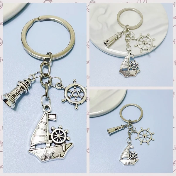 Fashion Jewelry Metal Keychain Rudder Sailing Lighthouse Friend Sailing Key Chain Game Key Chain for The Brave