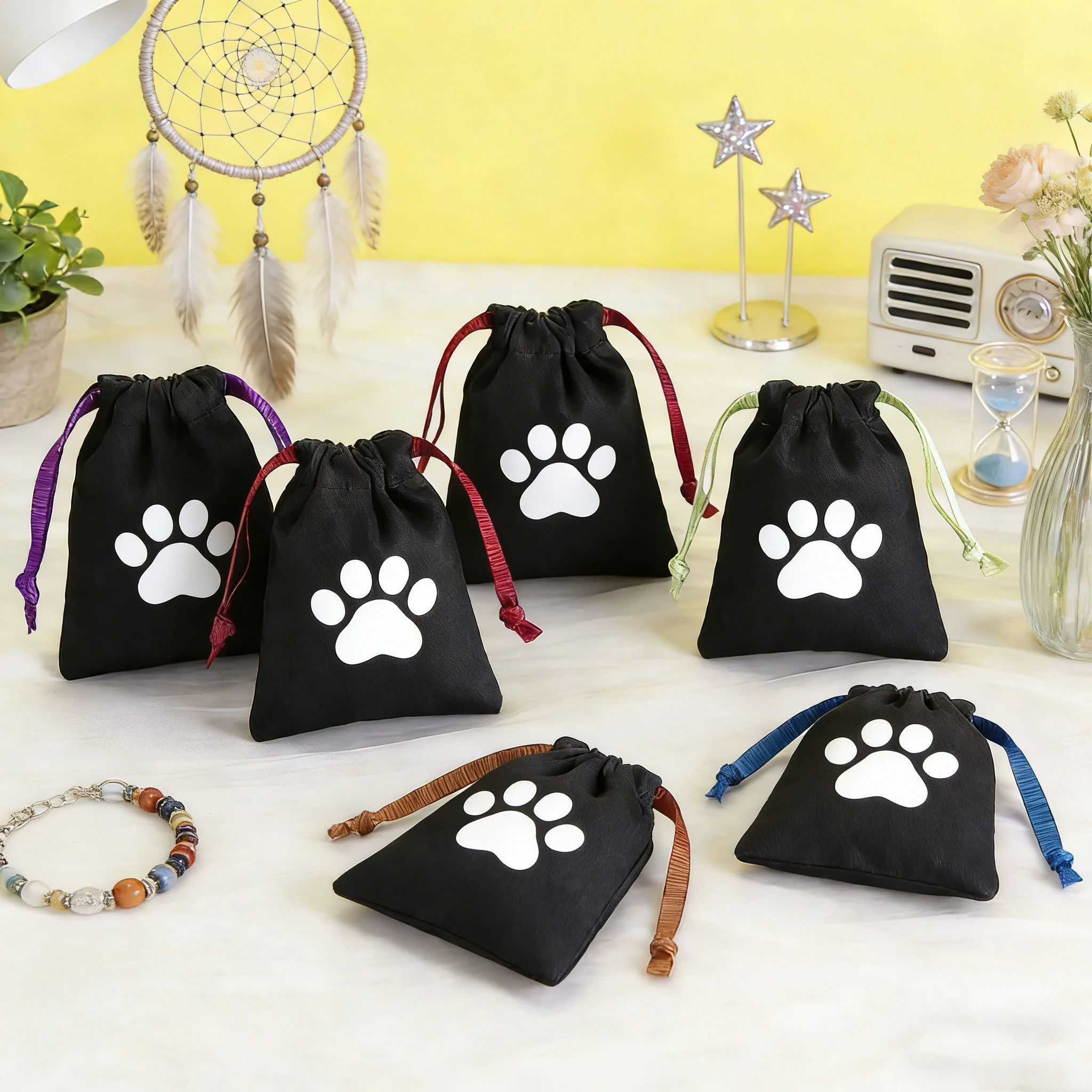 

100Pack 9x12cm Custom Logo Black Cotton Twill Gift Drawstring Bag Jewelry Earrings Rings Packaging Wedding Favor Storage Pouches