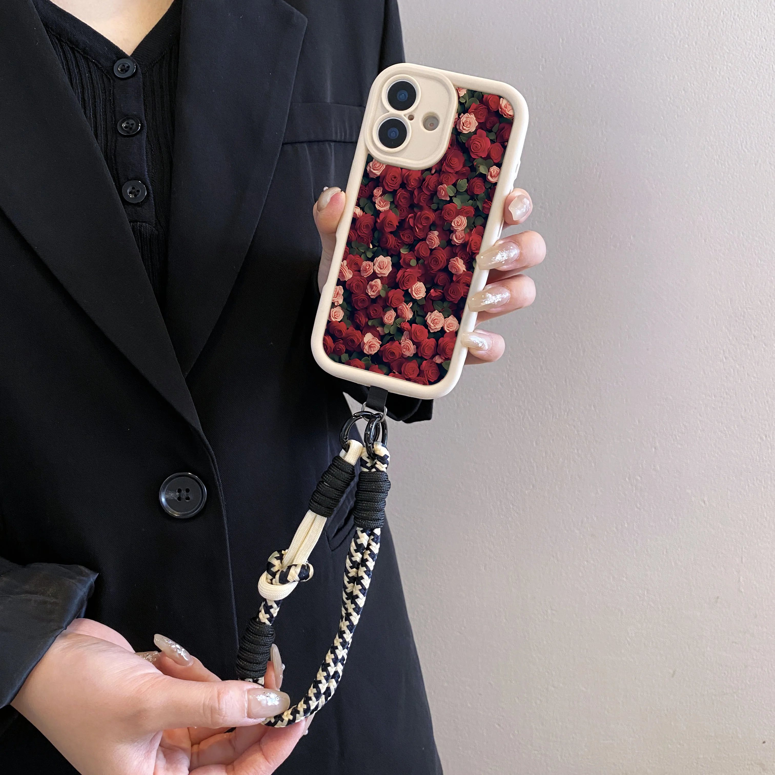 Cxd5Crossbody حزام الحبل الحال بالنسبة لسامسونج S25 S24 S23 S22 S21 زائد الترا S23 S24 FE روز زهرة المعصم سلسلة غطاء الهاتف Funda