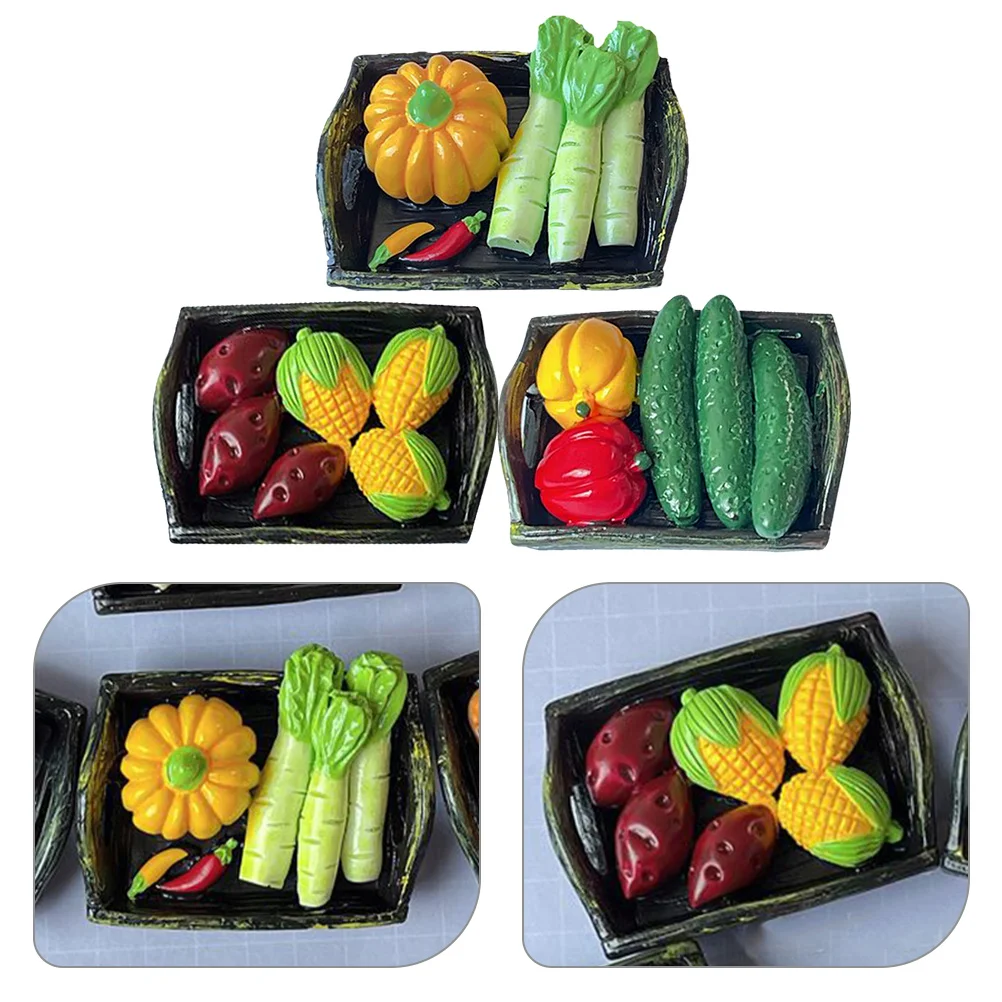 

3 Pcs Simulated Vegetables Miniature House Baskets Toy Blanket Simulation Model