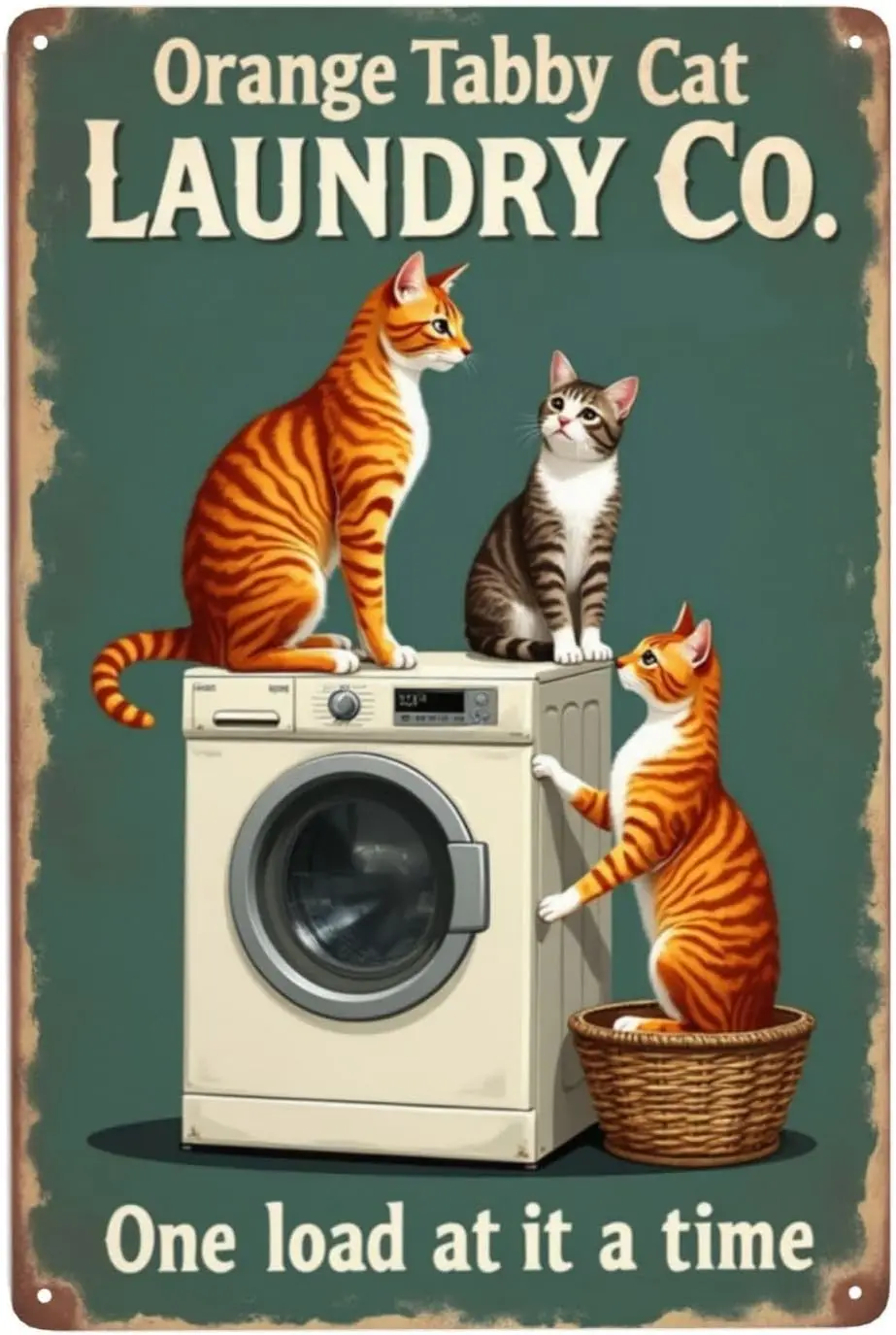 Metal Signs Orange Tabby Cat Laundry Co Est Year Sorting Out Life One Load At A Time Sign Tin Sign For Bathroom Bar Cafe Bedro