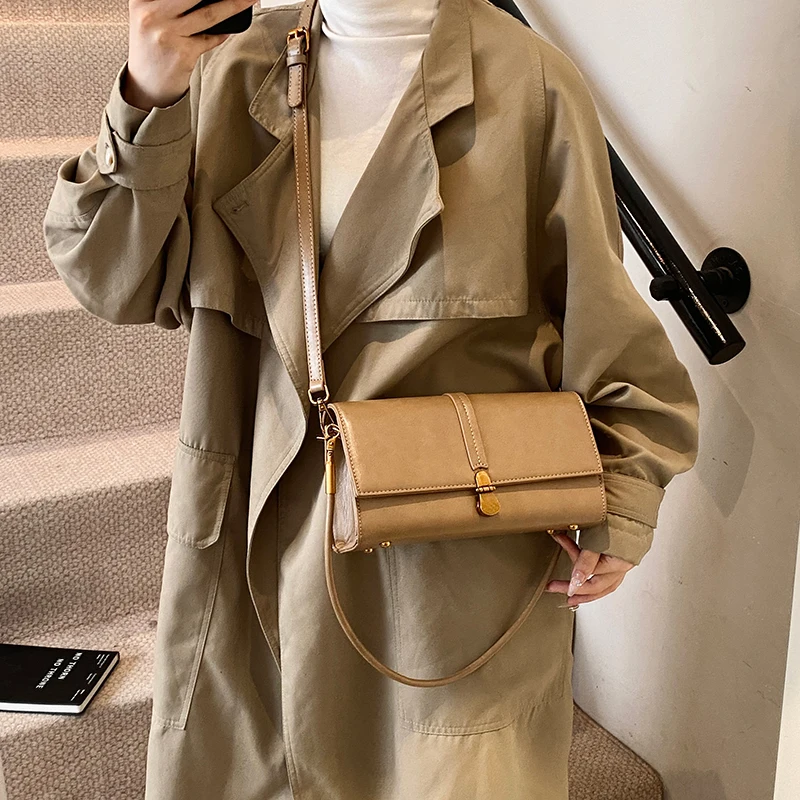 MOODS Retro Flap Crossbody Messenger Bags For Women PU Leather Pure Color Small Square Shoulder Bag Designer Handbag Luxury 2025