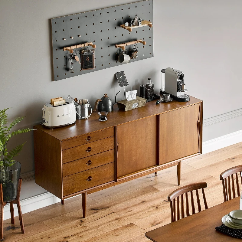 

Ink bone line side cabinet | North American black walnut texture and medieval retro style, three-format storage system