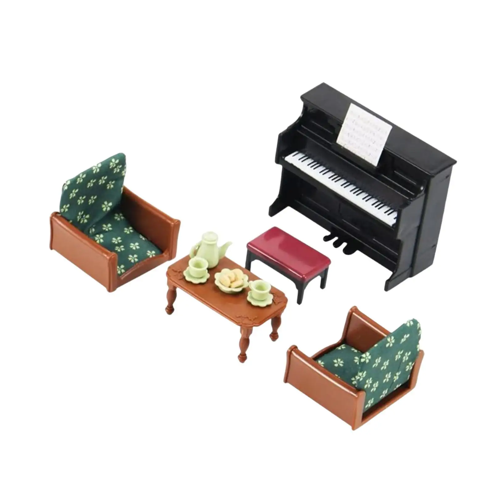 Scala 1:12 Casa delle bambole Pianoforte Divano Tavolino Scena di vita Accessori modello fai da te Pianoforte in miniatura Mobili in miniatura per balcone