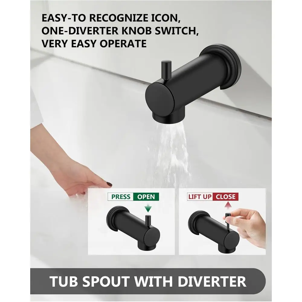 مجموعة صنبور دش حوض استحمام سوداء غير لامعة بمقبض واحد مع 6 رؤوس دش مطري وصنبور حوض استحمام