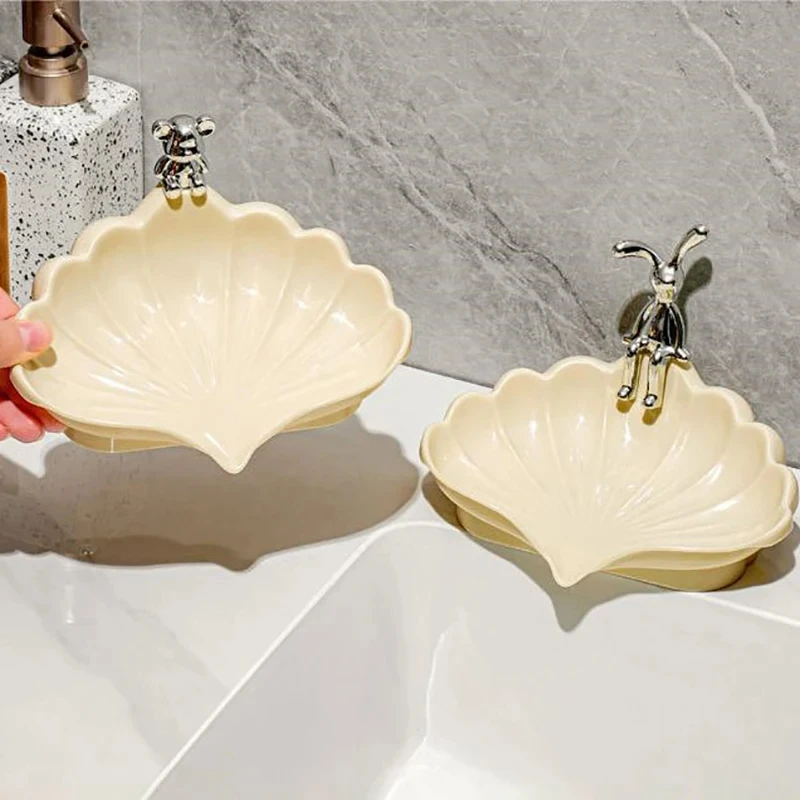 Rabbit Shell Storage Box Cute Self Draining Sea Shell Shape Soap Holder Waterproof Bear Drain Soap Box Bathroom Accessories