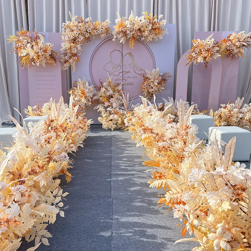 

Wedding Flower Arrangement Bird's Nest Leaf Stage Runway Road Flower Wedding Arrangement Flower Strips Peony Decoration Road