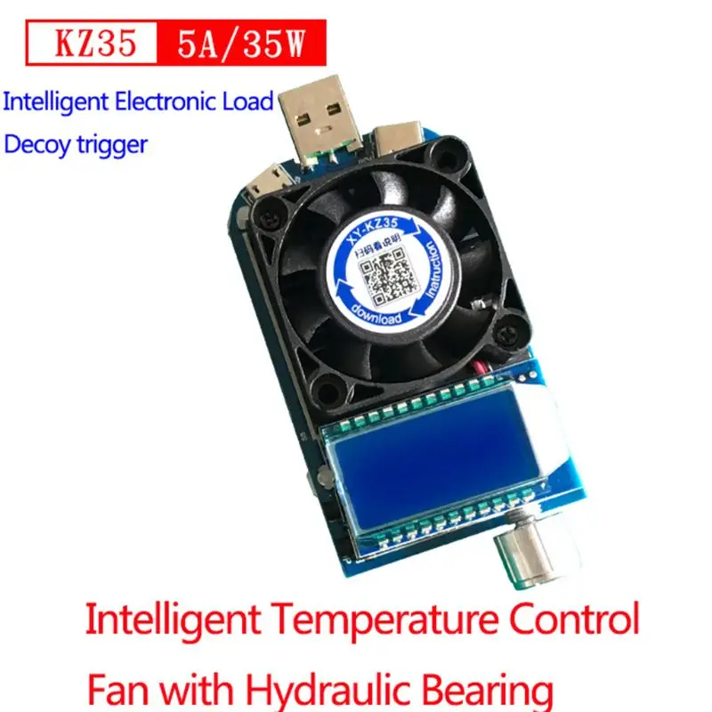 KZ35 5A 35W USB Intelligen Electronic Load Decoy Trigger Fast Charge Tester Support QC3.0 Temperature Control Fan