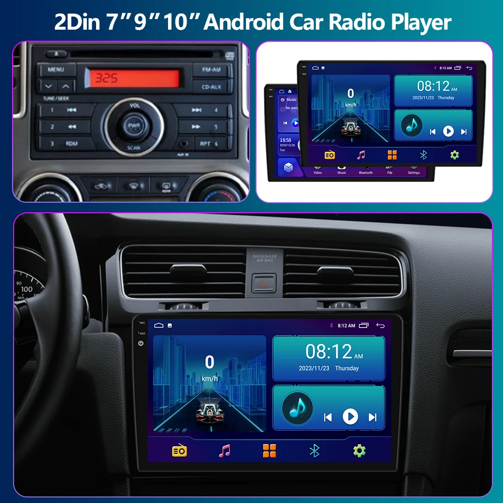 2Din Car Radio Carplay Android Auto 7 9 10 Inch 8G 128G Universal Multimedia Player DSP RDS GPS WIFI For Nissan Toyota Kia Honda