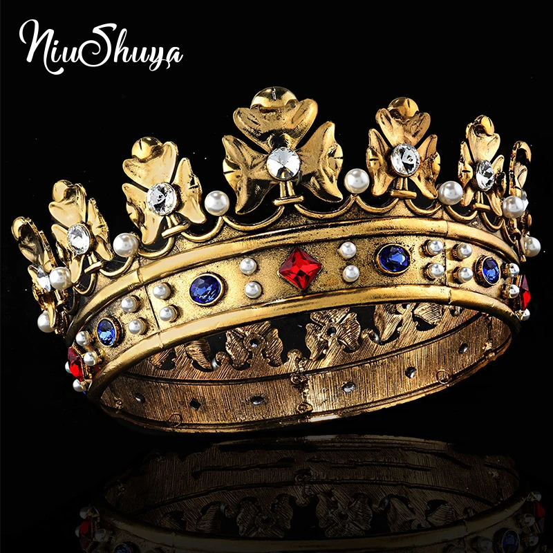 NiuShuya Large Size Men Women Hair Crown Baroque Bridal Wedding Hair Accessories King Tiaras Cosplay Headpiece Accessories