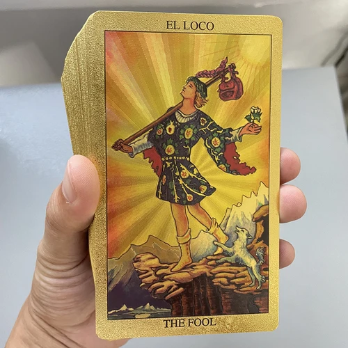 Imagen 2 del producto Cartas de Tarot de lámina dorada en español y inglés, baraja de profecía de adivinación de 12x7cm para principiantes con guía de 2 idiomas Taro