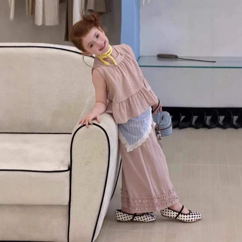 26New summer collection for girls: sweet, fashionable, high-quality, elegant doll shirt and casual pants set for children