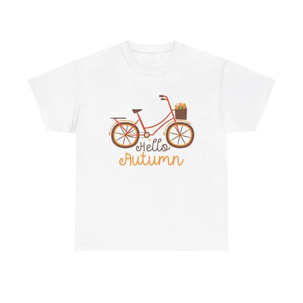 Hello Autumn Bike T-Shirt - cute fall elements leaves art season october cozy