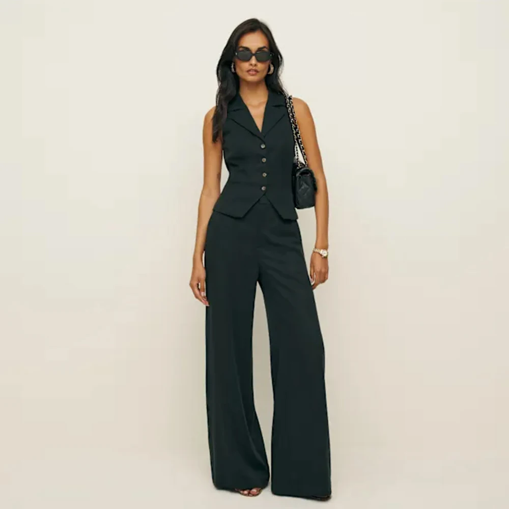 

Black 2 Pieces Suit for Women Elegant Woman Notch Lapel Suit Vest and Pants Set Wedding Party Suit Blazer Office Lady Wear