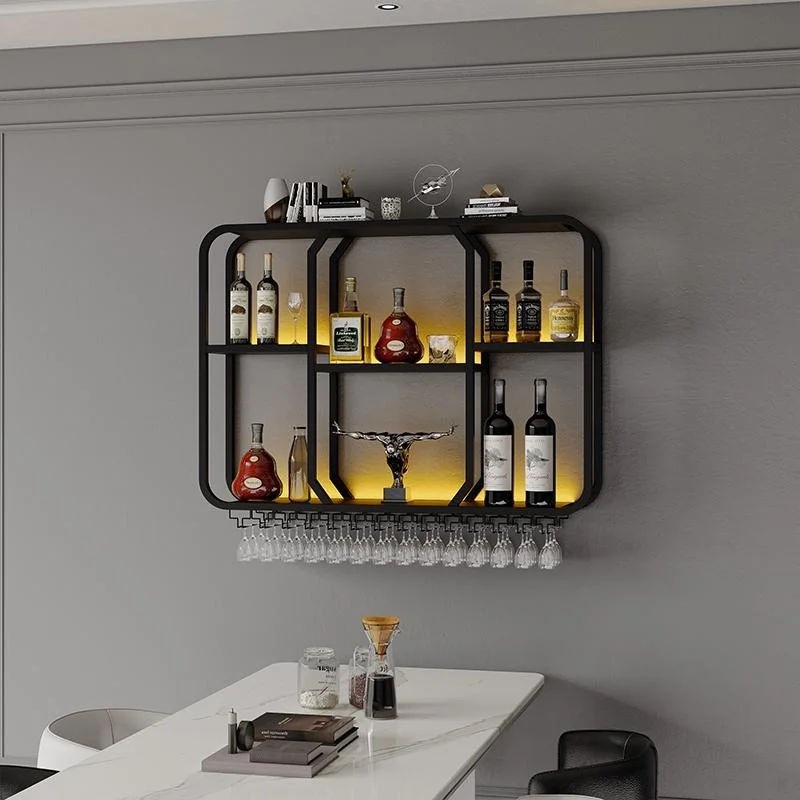 #@Light Luxury Modern Iron Panel Wall-Mounted Wine Rack & Cabinet for Small Apartments Red Wine Storage